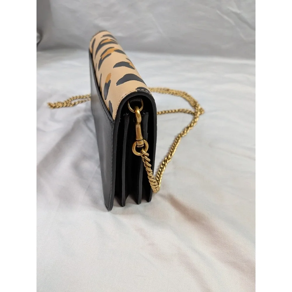 Coach Callie Foldover Chain Clutch Leopard Print Wallet Crossbody Brass Leather - Picture 3 of 9